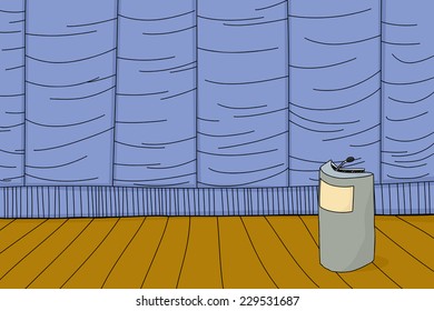 Single speakers stand on stage with blue curtain