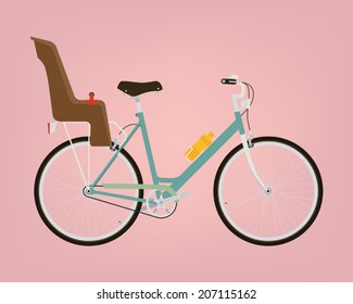 Single speed step through (open) frame urban bicycle with back baby seat  