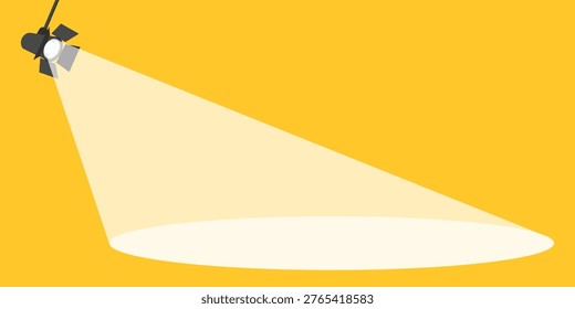 Single spotlight casting a warm conical beam and elliptical illuminated stage area on a yellow background