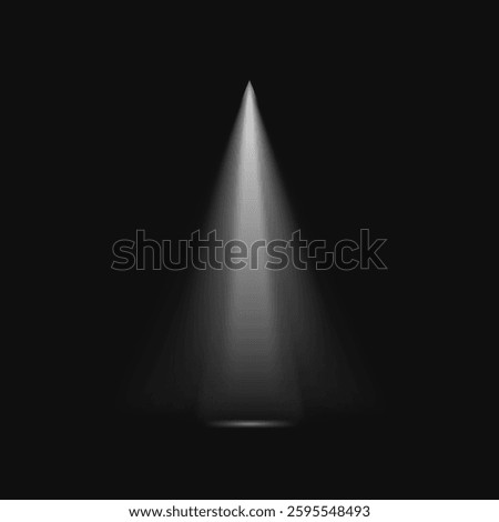 A single spotlight shines in darkness, creating a dramatic spotlight effect. The spotlight illuminates a focused area, emphasizing the spotlight's intensity. Light effect vector.