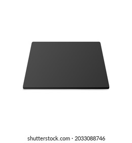 Single square black beer coaster realistic vector illustration isolated on white background. Template of beer mug coaster or mat for brand identity design.