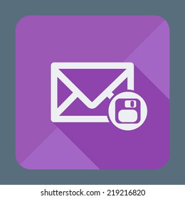 Single square flat icon with long shadow for web applications, email icons design.  Envelope with floppy disk. Vector illustration, easy paste to any background