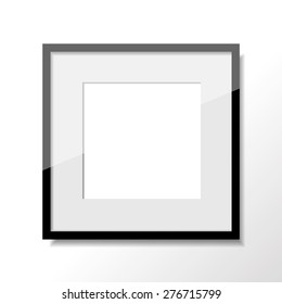 Single square frame in black color hanging on the white wall