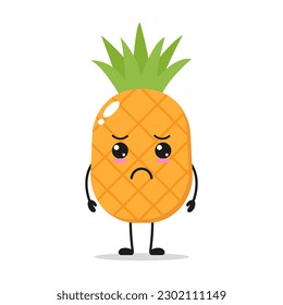 Single Standing Sad Pineapple Fruit Vector Illustration