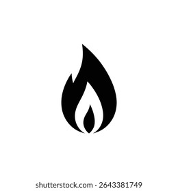 A single, stark black flame icon stands out against a clean white backdrop, rendering a bold and modern graphic. Perfect for logos or visual representations.