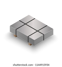Single Steel sheet package, Plate metal sheet with steel strapping, construction materials, Isolated vector 3D