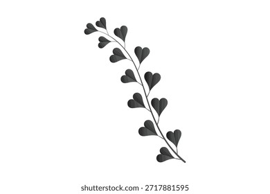 Un solo tallo con hojas en forma de corazón sobre un fondo blanco, renderizado en gris oscuro.