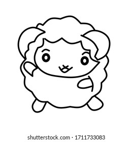 Single sticker of sheep, cute plain with black lines, cheerful and loose smile