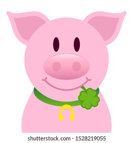 Single Straight Pig With Clover Leaf In Mouth