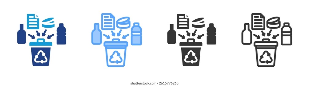 Single Stream Recycling icon set multiple style collection