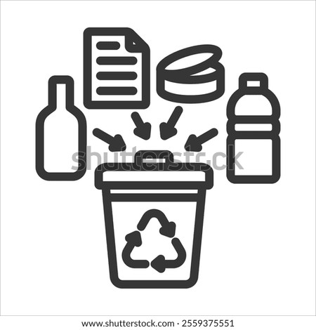 Single Stream Recycling Outline Icon Vector Illustration