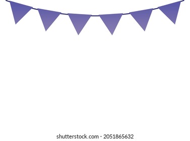 Single string of flag garland or bunting decoration in purple color, flat vector illustration isolated on white background. Street festivals and holiday element.