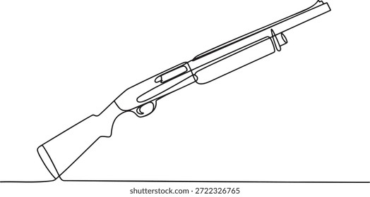 Eintakt-Vektorgrafik, die ein modernes Pumpen-Action-Schrotflintengewehr mit langem Lauf und Stock für Jagd- oder Verteidigungsthemen darstellt.