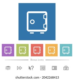 Una caja fuerte muestra los iconos blancos planos en los fondos cuadrados. 6 iconos de bonificación incluidos.