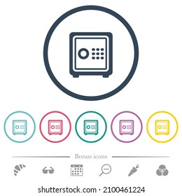 Single strong box outline flat color icons in round outlines. 6 bonus icons included.