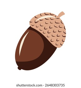 Bolota estilizada única com um gorro marrom, elemento natural de outono, símbolo de floresta. Ilustração vetorial