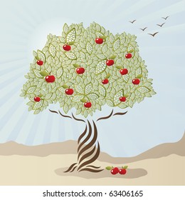 Single stylized apple tree illustration