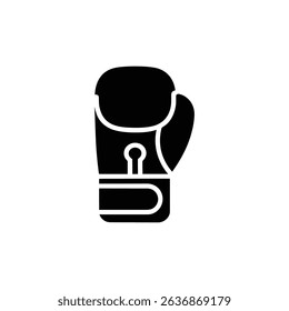 A single, stylized black boxing glove is isolated against a clean, white background. The monochrome design showcases the glove's shape and details, emphasizing its sporting equipment role.