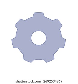 Single, stylized gear icon in a soft blue-gray hue, centered on a white background. Clean, minimalist design suggesting mechanics, engineering, or process. Simple, versatile graphic element.