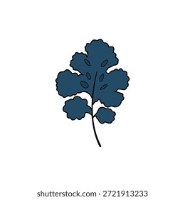 Einzelne, stilisierte Blattgrafik. Dunkelblau, mit einem sauberen, minimalistischen Design. Einzeln auf weiß. Botanisch, natürlich, einfach und elegant. Geeignet für verschiedene Design-Anwendungen.