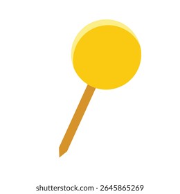 A single, stylized pushpin dominates the composition, presented against a stark white background.