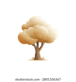 A single stylized tree with a cloudlike orange canopy