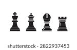 Single subject four chess pieces shown in silhouette highlighting form and contrast