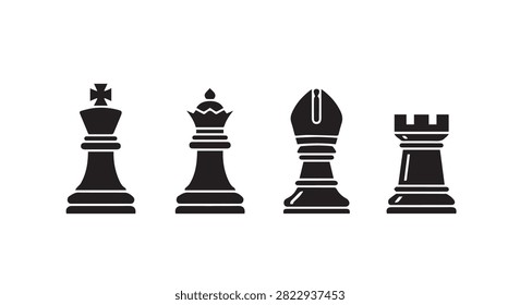 Single subject four chess pieces shown in silhouette highlighting form and contrast