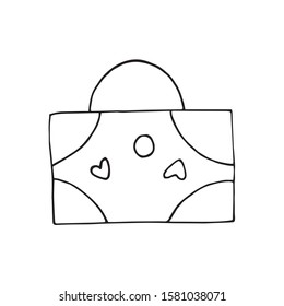 Single suitcase in doodle style. Hand drawn vector illustration for greeting cards, posters, stickers and seasonal design.