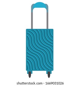 Single suitcase for travel. Cute turquoise Luggage bag for relaxing and going to the sea. Plastic suitcase with a ribbed surface. Vector illustration in flat style.