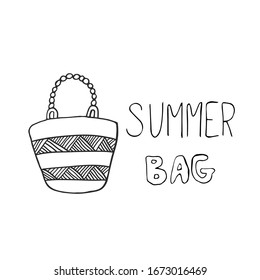 Single summer bag with text summer bag. Doodle hand drawn vector illustration for greeting cards, invitations, sticker, t-shirt etc.