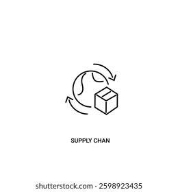 Single supply chain icon, outline vector sign, linear style pictogram isolated on white. with ball, box and rotation direction elements. Editable stroke