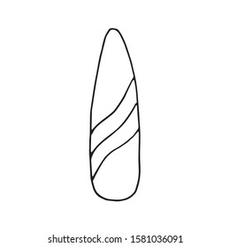 Single surf board in doodle style. Hand drawn vector illustration for greeting cards, posters, stickers and seasonal design.