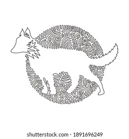 Single swirl continuous line drawing of cute fox abstract art. Continuous line drawing graphic design vector illustration style of foxes are omnivorous mammals for icon, minimalism modern wall decor