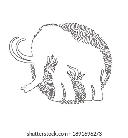 Single swirl continuous line drawing of extinct proboscidean mammoth. Continuous line drawing graphic design vector illustration style of enormous mammoth for icon, minimalism modern wall decor