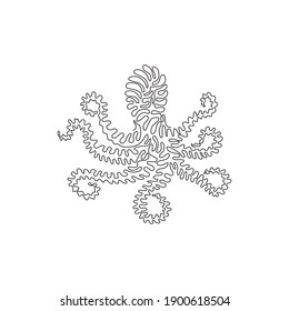 Single swirl continuous line drawing. Octopuses have bulbous heads. Continuous line drawing graphic design vector illustration style of adorable octopus for icon, logo, sign, minimalism wall art decor