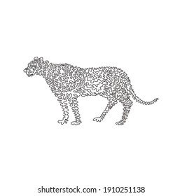 Dibujo de una sola línea continua giratoria de arte abstracto lindo chita. Diseño gráfico de línea continua ilustración de vector estilo de animal doméstico amigable para icono, signo, minimalismo moderno de pared dec