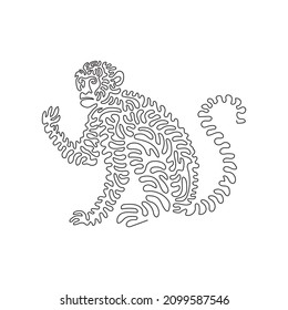 Single swirl continuous line drawing of cute monkey abstract art. Continuous line draw graphic design vector illustration style of friendly domestic animal for icon, sign, minimalism modern wall decor