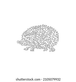 Single swirl continuous line drawing of the humble hedgehog abstract art. Continuous line draw graphic design vector illustration style of cute mamals for icon, sign, minimalism modern wall decor