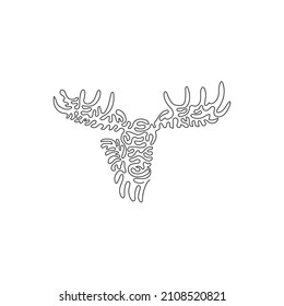 Single swirl continuous line drawing of cute moose abstract art. Continuous line draw graphic design vector illustration style of beautiful antlers animal for icon, sign, minimalism modern wall decor