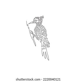 Single swirl continuous line drawing of cute woodpecker abstract art. Continuous line draw graphic design vector illustration style of birds may also drill holes in trees for icon, sign, wall decor