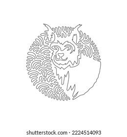 Single swirl continuous line drawing of cute lynx abstract art. Continuous line draw graphic design vector illustration style of opportunistic predator for icon, sign, minimalism modern wall decor