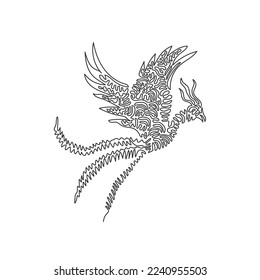 Single swirl continuous line drawing of cute phoenix abstract art. Continuous line draw graphic design vector illustration style of majestic bird for icon, sign, minimalism modern wall decor