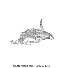 Single swirl continuous line drawing of  enormous whale abstract art. Continuous line draw graphic design vector illustration style of aquatic mammals for icon, sign, minimalism modern wall decor