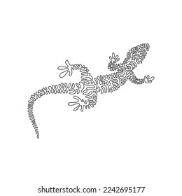 Single swirl continuous line drawing of cute lizard abstract art. Continuous line draw graphic design vector illustration style of friendly pets reptile for icon, sign, minimalism modern wall decor