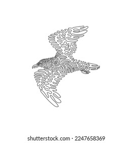 Single swirl continuous line drawing of adorable seagull. Continuous line draw graphic design vector illustration style of intelligent gulls for icon, sign, minimalism modern wall decor, boho poster