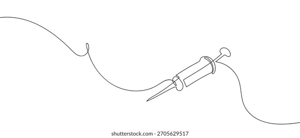 Jeringa única en una línea continua Ilustración de Vector de una línea.