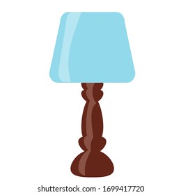 Lámpara de una sola mesa de estilo retro con una sombra azul aislada sobre un fondo blanco. Dibujo vectorial en estilo plano... Dibujo vectorial en estilo plano.
