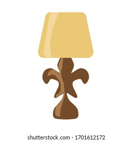 Single table lamp in retro style with a base in the shape of a French Lily, isolated on a white background. Vector drawing in flat style.