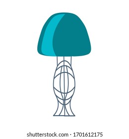 Single table lamp in retro style with a turquoise shade isolated on a white background. Vector drawing in flat style.